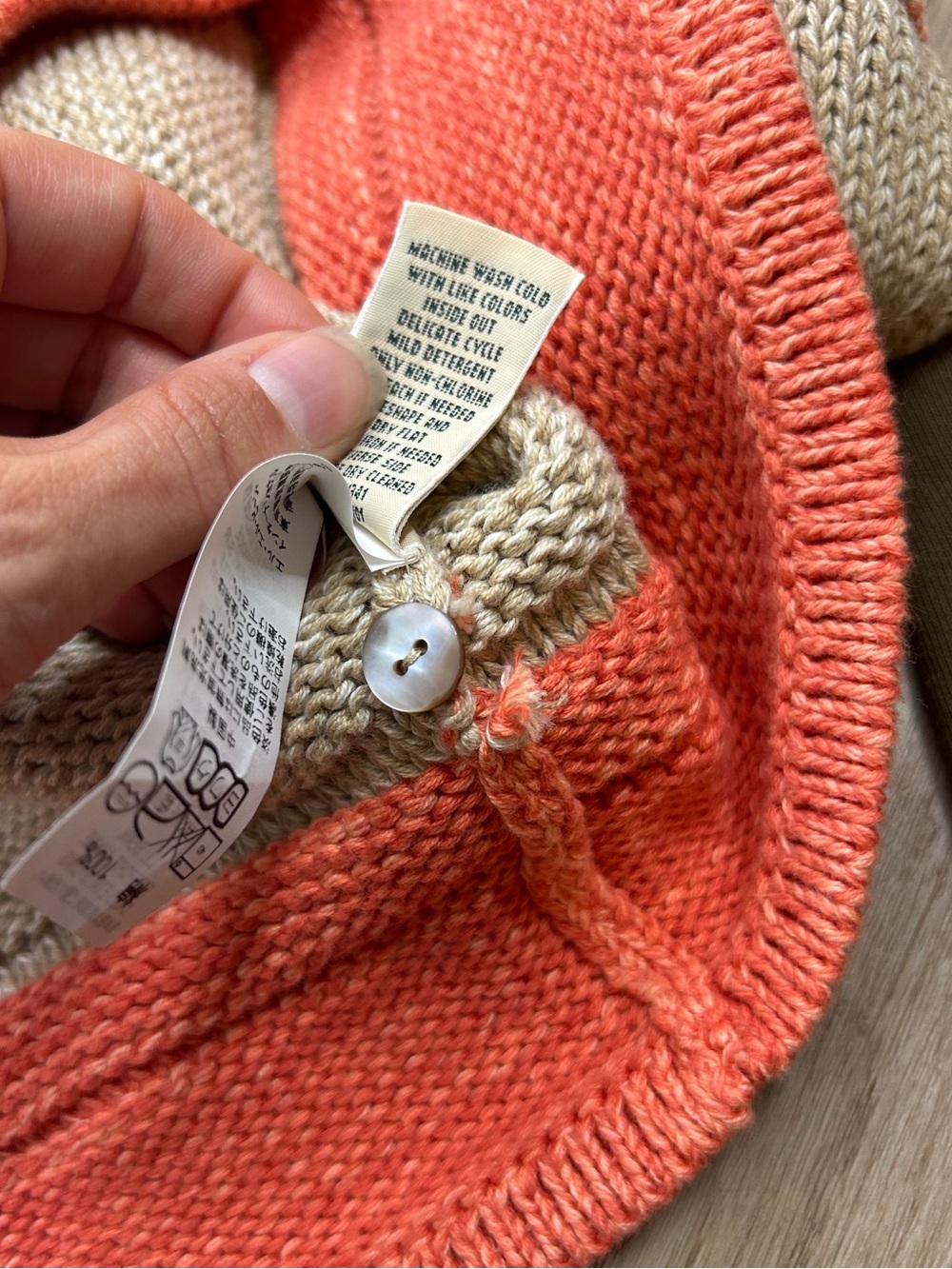 L.L. Bean 100% Cotton Thick Knit Textured Stripe Button Down Cardigan Sweater - Picture 16 of 16